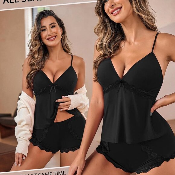 Sexy Pajamas Set for Women Lace Modal 2 Piece Cami Pj Shorts Set Cute Lingerie S - Picture 6 of 7